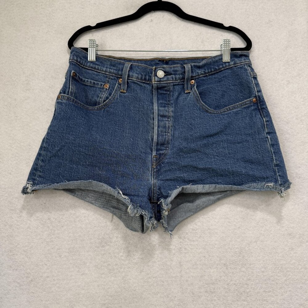 Levi's Cut-Off Denim Shorts Womens 32 Blue High Rise Frayed Hem Stretch Casual
